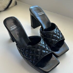 NEW Jeffrey Campbell Nana Quilted Platform Mule Black Crinkle Patent